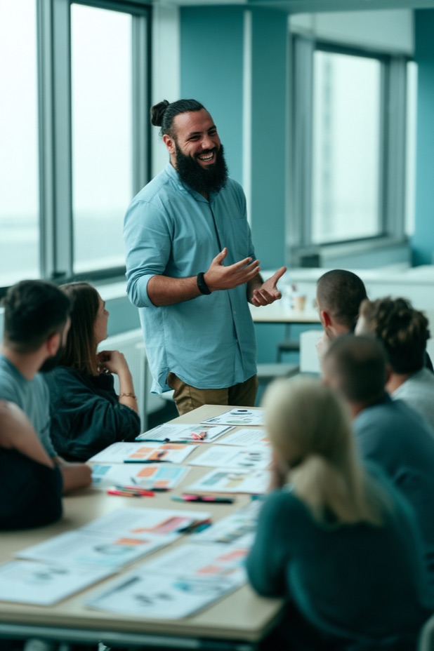 Benjamin Faci animant un atelier devant un groupe de salariés