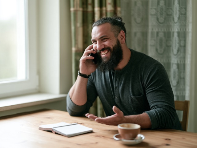 Benjamin Faci au téléphone, en train de sourire